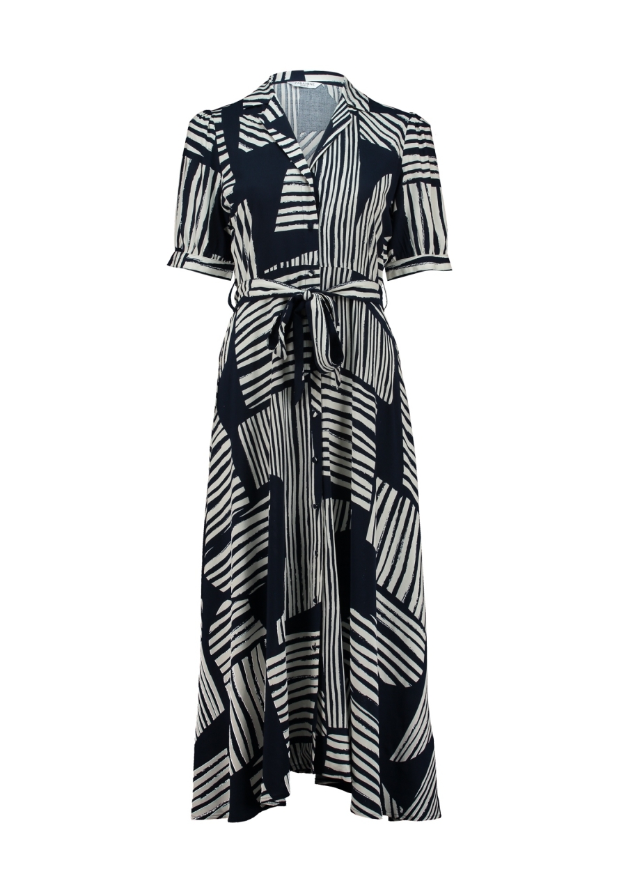Dámske maxi košeľové šaty s geometrickým vzorom ZABAIONE AZURA NAVY BLUE 1